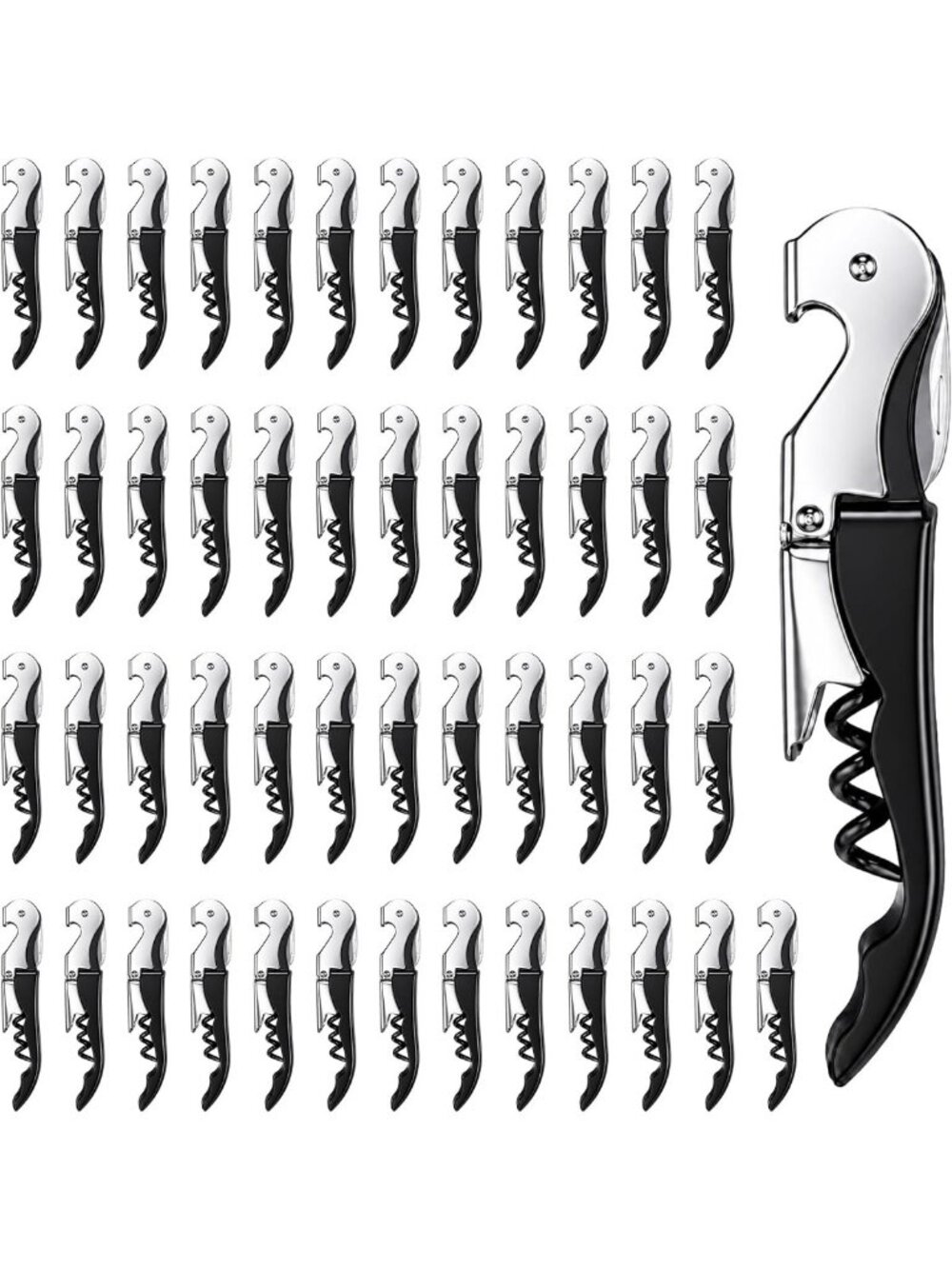 50 Pack Black Corkscrew Wine Keys, Stainless Steel Waiter's Openers for Easy